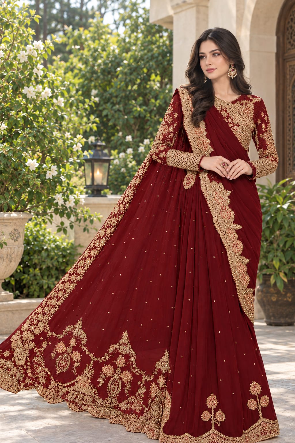 Maria b Maroon Exclusive Saree Soft Net 5