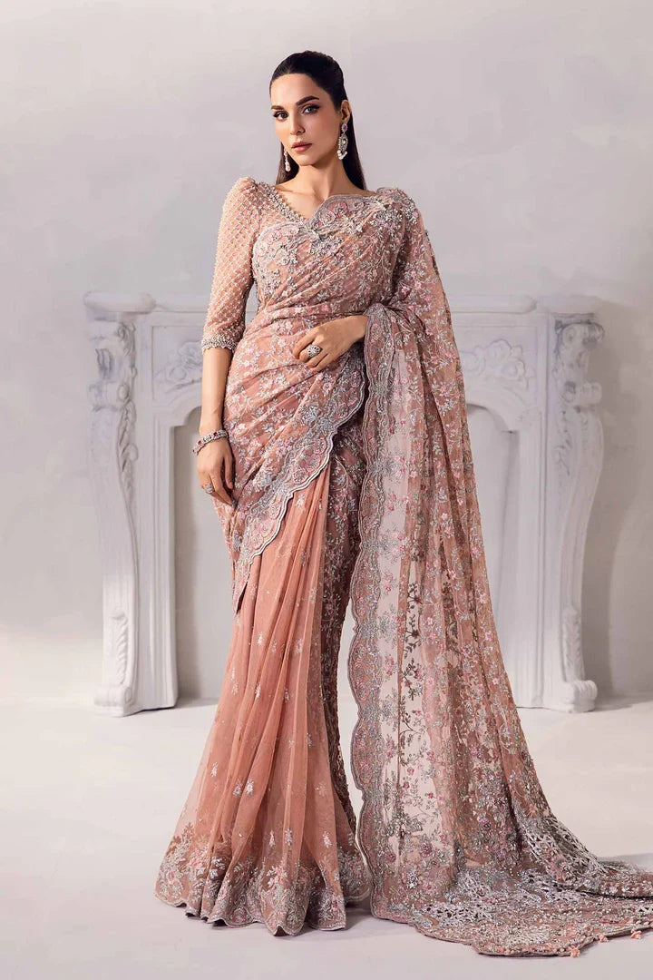 Maria B Couture Peach Saree Collection 13