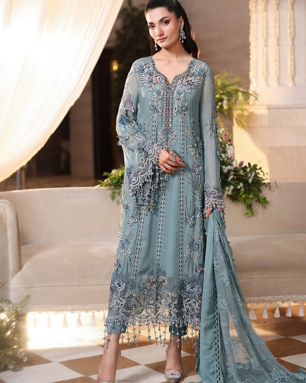 Maria B Unstitched Embroidered Chiffon 3 Piece Suit 43