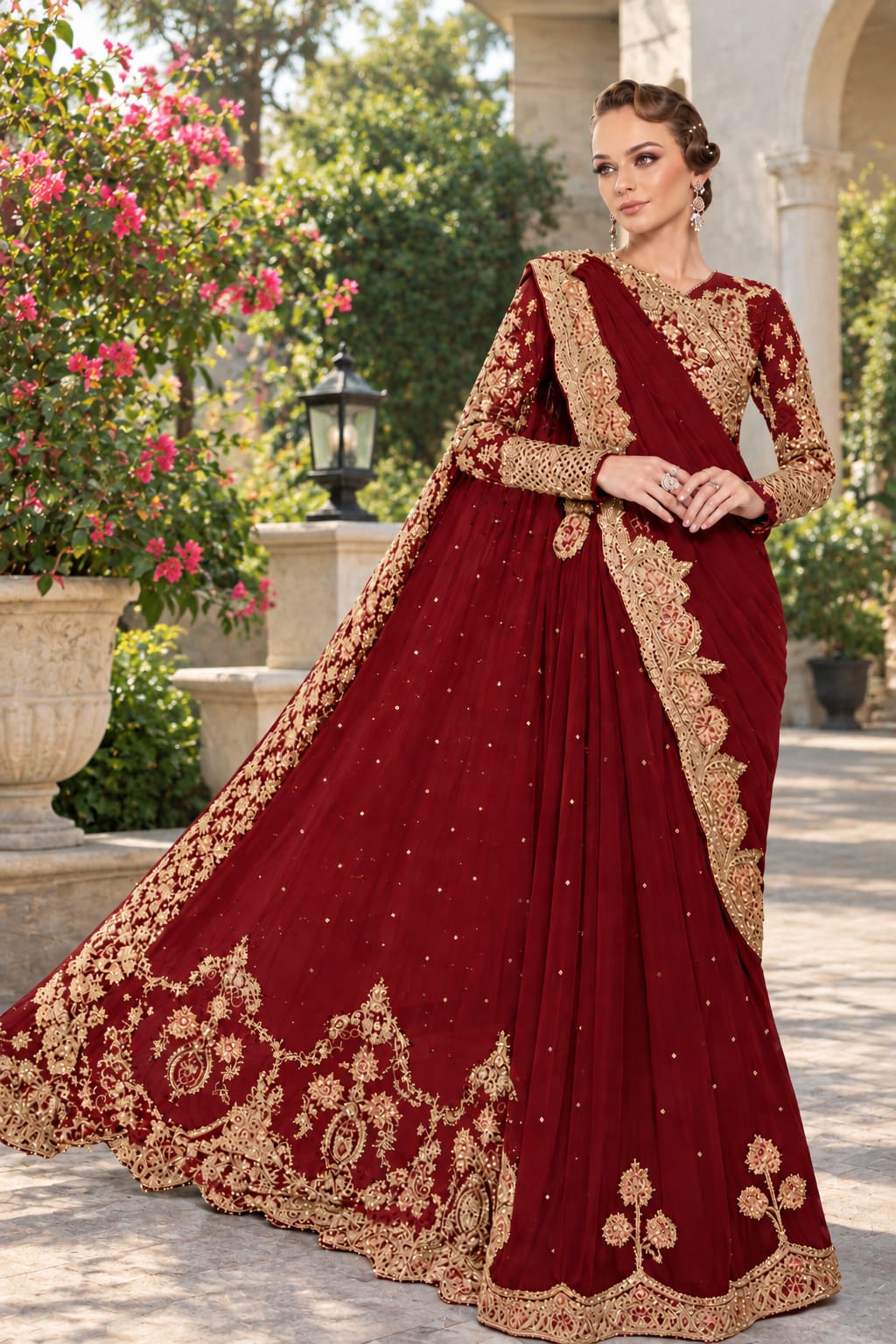 Maria b Maroon Exclusive Saree Soft Net 5