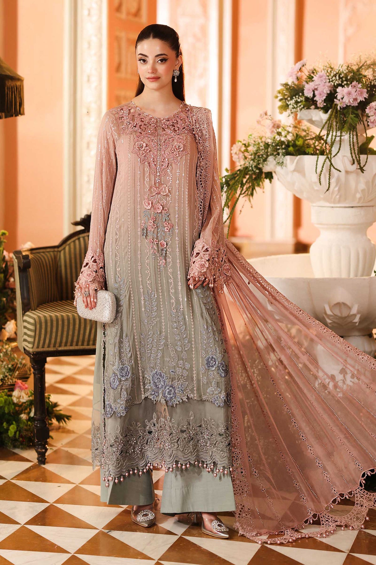 Maria B Unstitched Embroidered Chiffon 3 Piece Suit 42