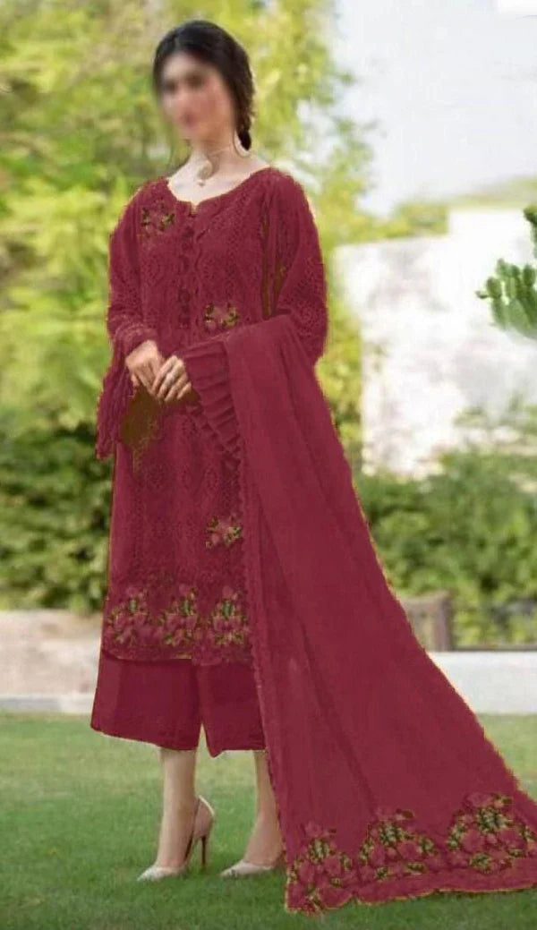 Zarqash chikankari Unstitched Mehroon 31