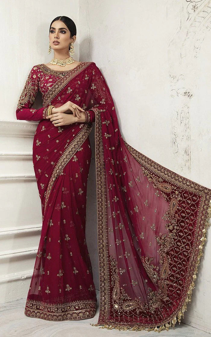 Maria B Saree Exclusive Mehroon