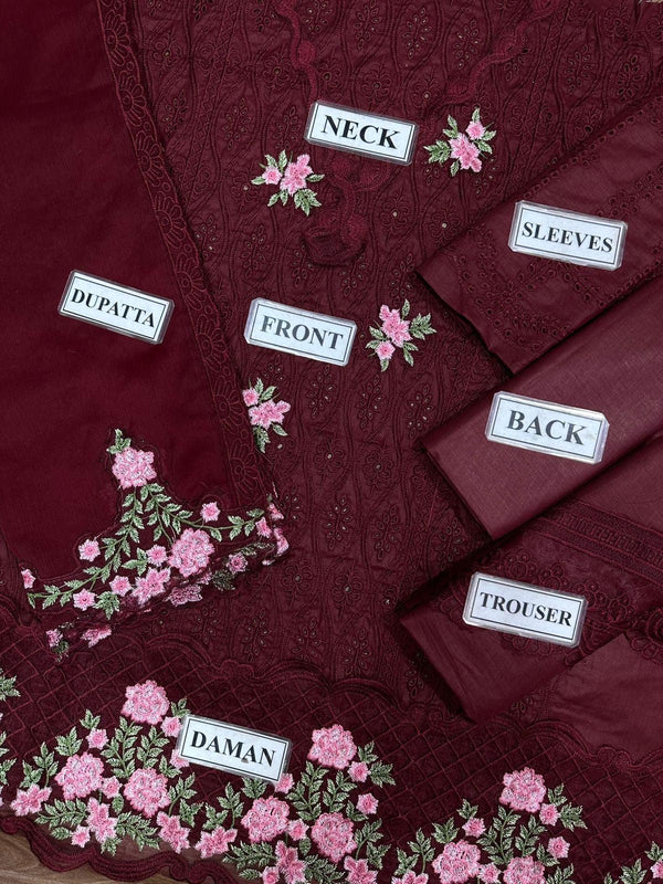 Zarqash chikankari Unstitched Mehroon 31