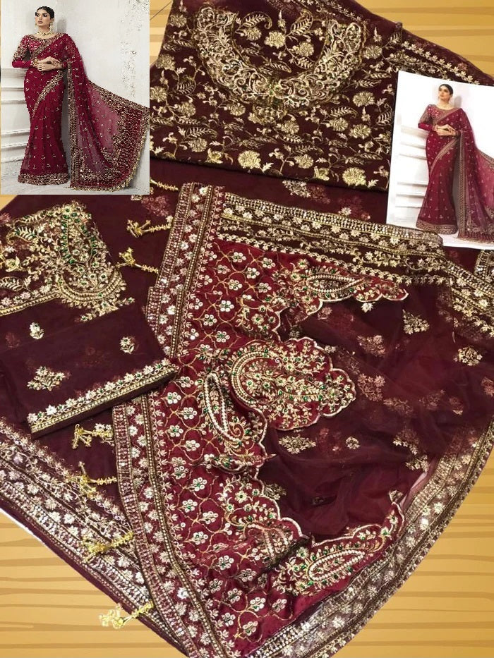 Maria B Saree Exclusive Mehroon
