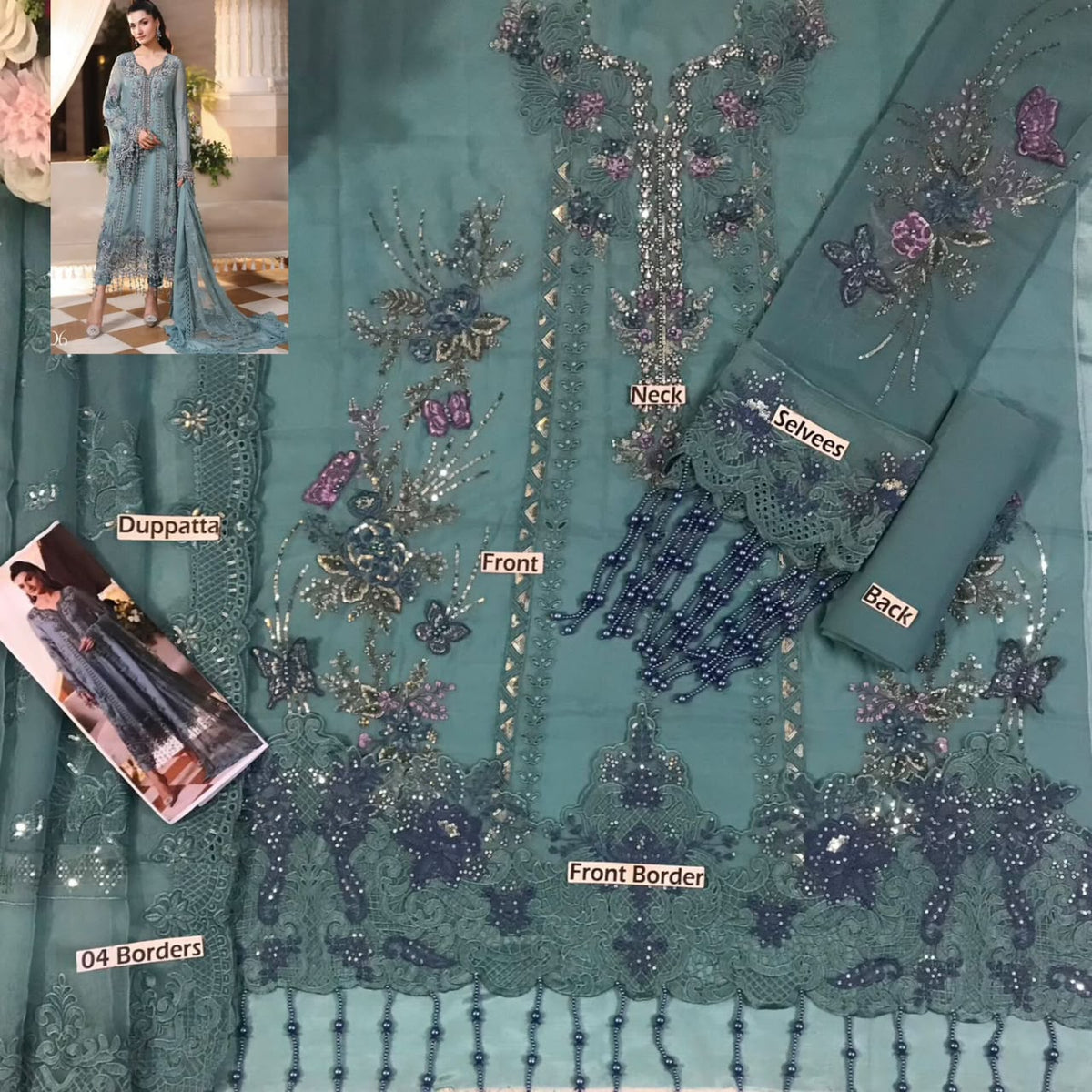 Maria B Unstitched Embroidered Chiffon 3 Piece Suit 43