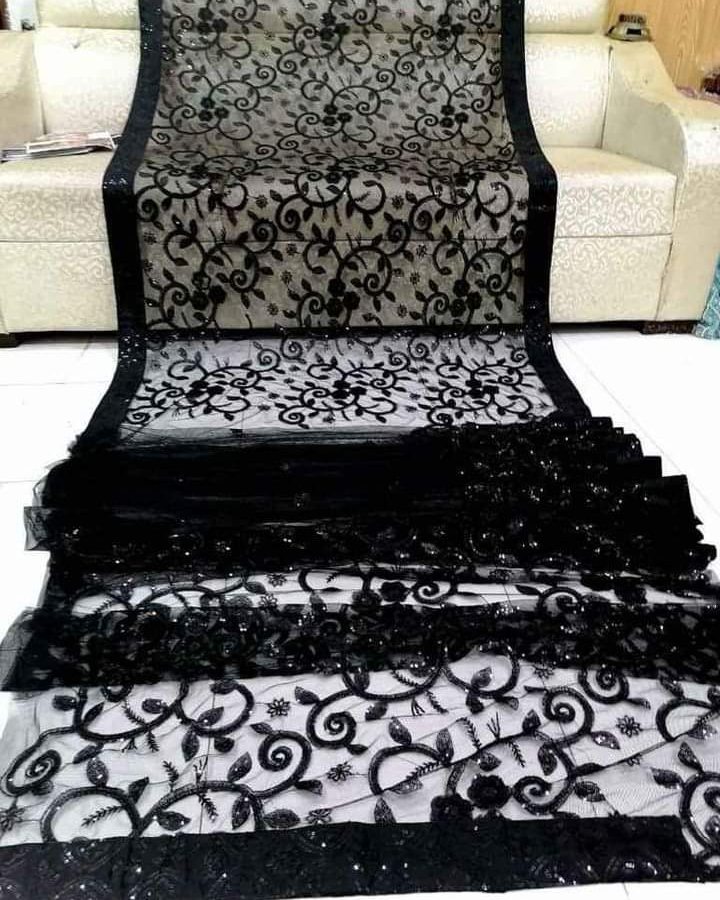 Black Soft Net Sequence Work Saree ayeza khan
