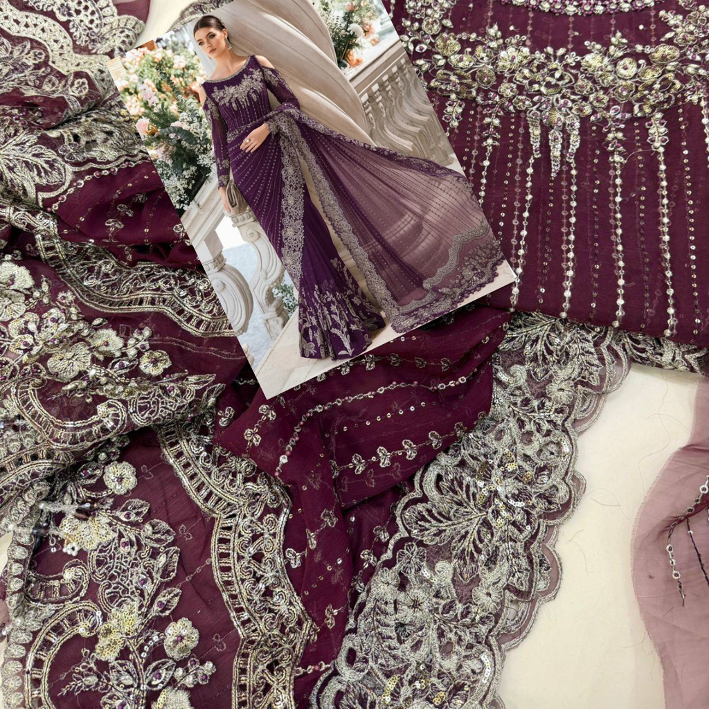 Maria B Wedding Saree purple