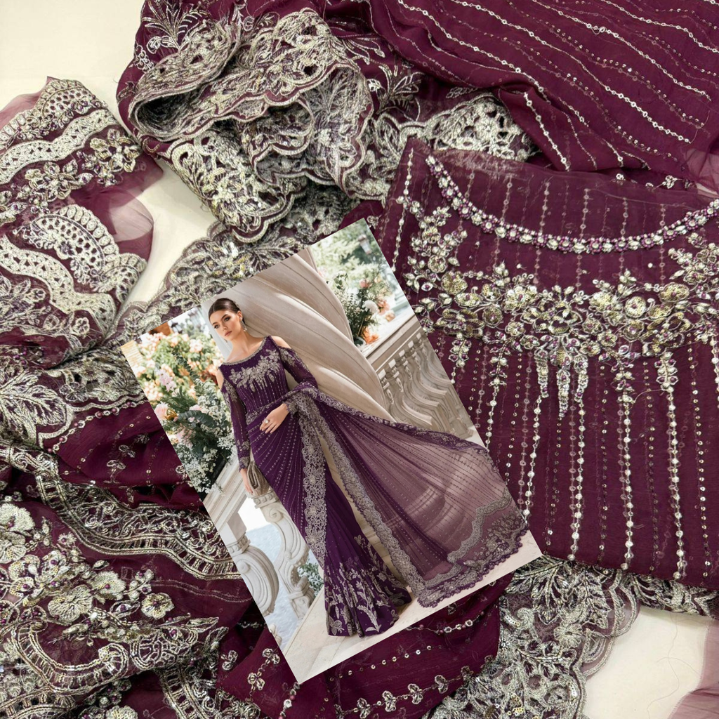 Maria B Wedding Saree purple