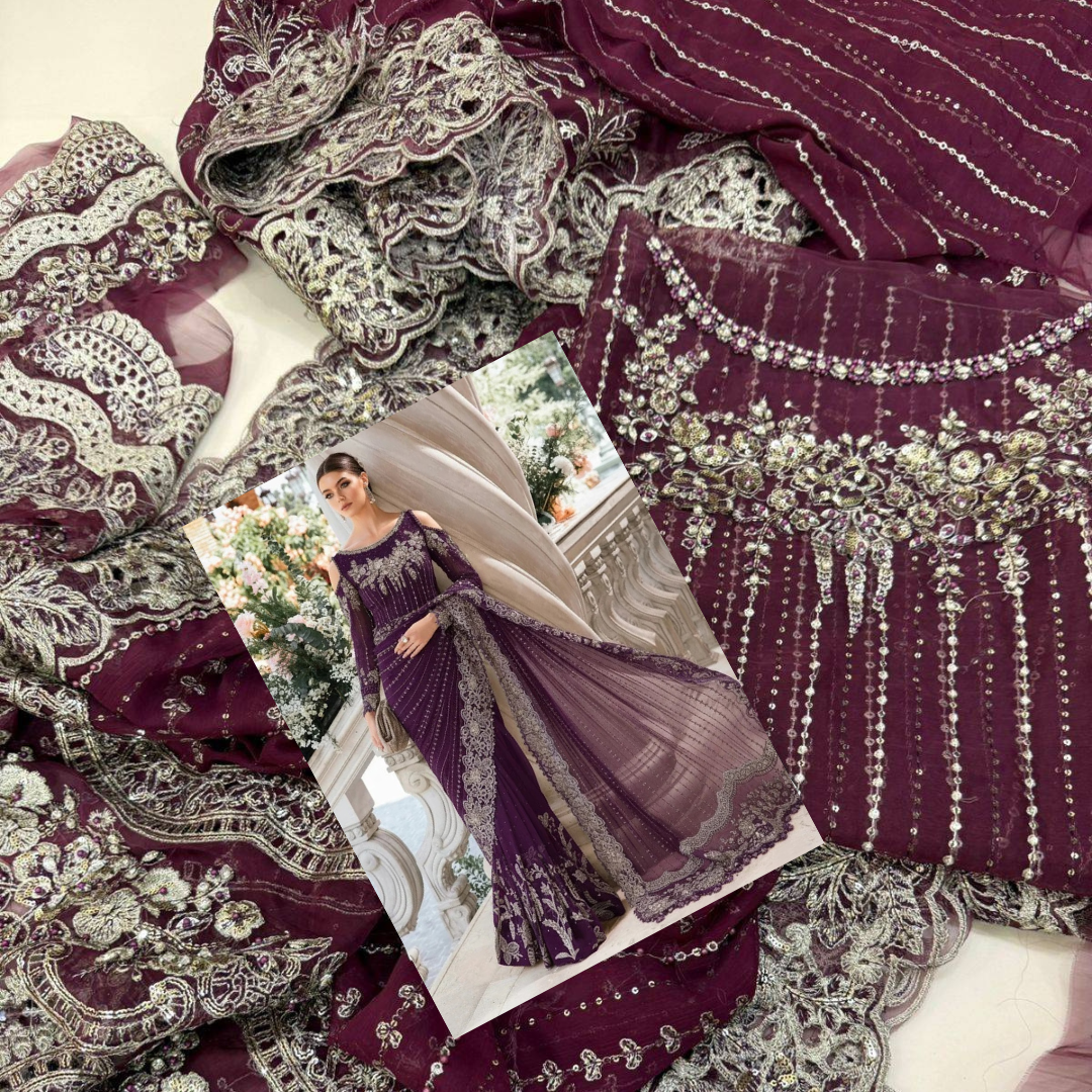 Maria B Wedding Saree purple
