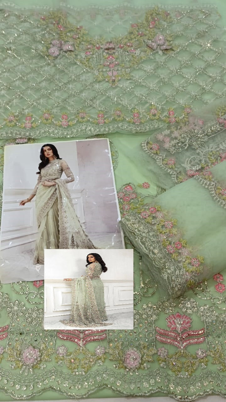 Maria B Embroidered Luxury Net Saree unstitched 15