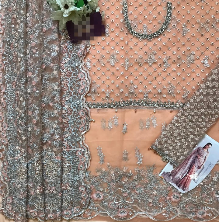 Maria B Couture Peach Saree Collection 13