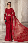 Maria B Soft Net Embroidery Saree Red 10
