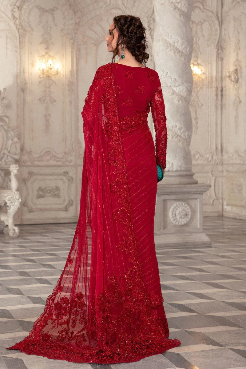 Maria B Soft Net Embroidery Saree Red 10
