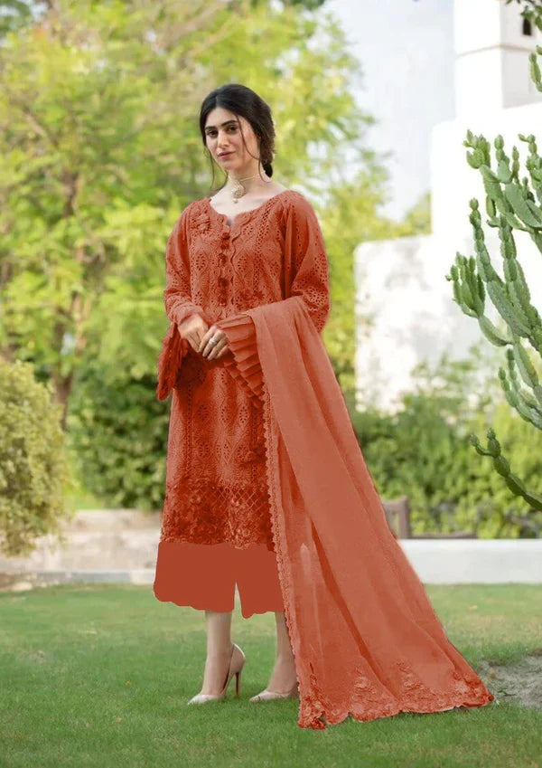 Zarqash chikankari Unstitched Red 30