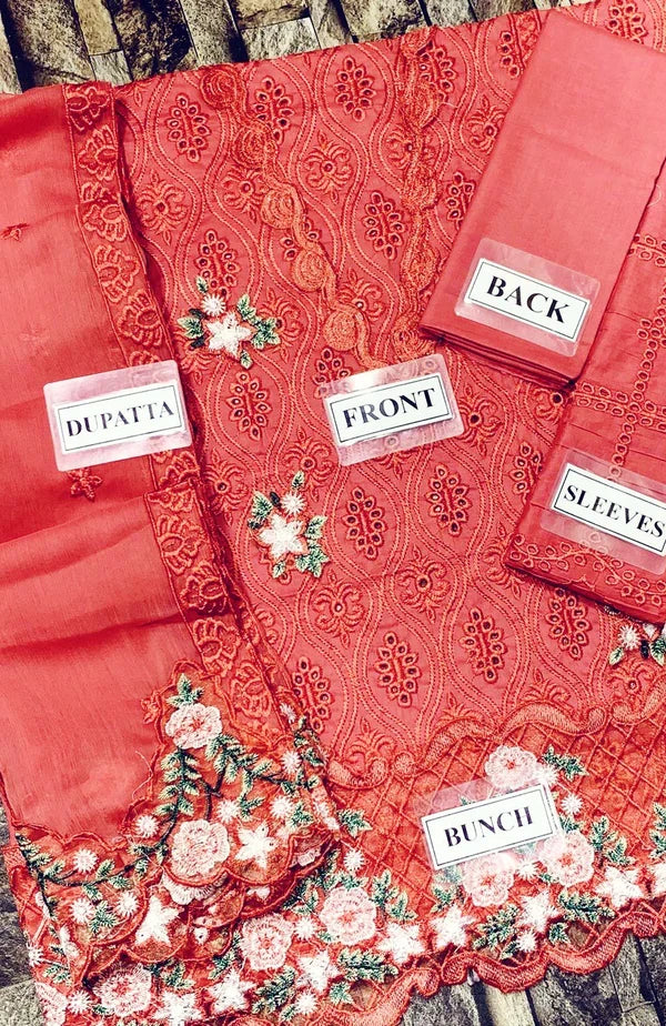 Zarqash chikankari Unstitched Red 30